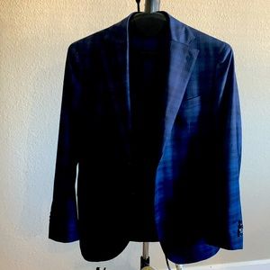 Lubiam Navy Blue Checked Super 110s Italian Wool Sport Coat. Made In Italy